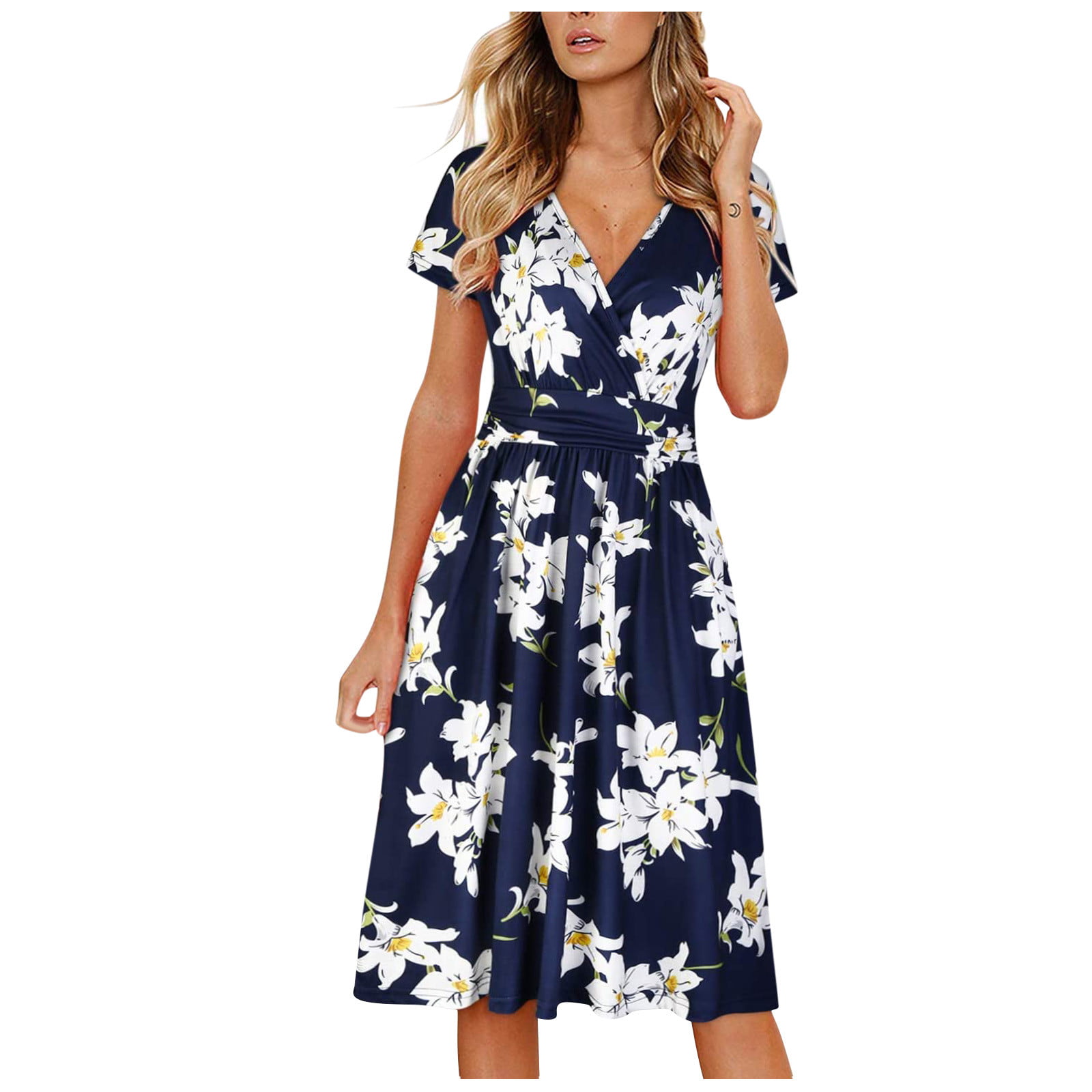 Women's Short Sleeve Casual Floral Printing Beach Maxi Loose Dress Casual  Fall Dresses Dress - Walmart.com