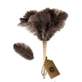 thumbnail image 1 of Plumero de plumas de avestruz auténtico, esponjoso y natural, con mango de madera y suministros de limpieza de mano reutilizables y ecológicos, gris y marrón (longitud 16 pulgadas), 1 of 8