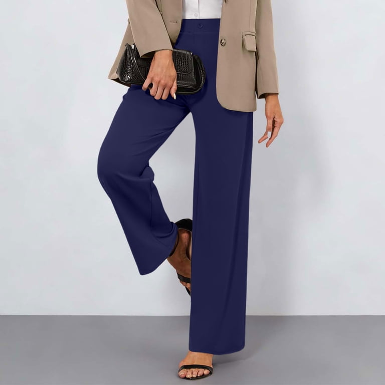 navy blue womens dress pants Edvintorg High Waisted Pleated Wide Leg Business Trousers With Button Formal Pants For Women XXL low iron if needed