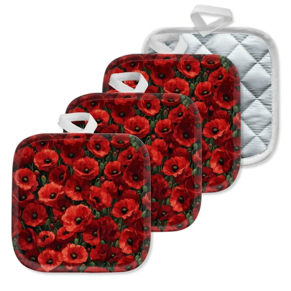 4 Pack Pot Holders,Kitchen Essential, Potholder Set,The Vibrant Allure Of Red Poppies
