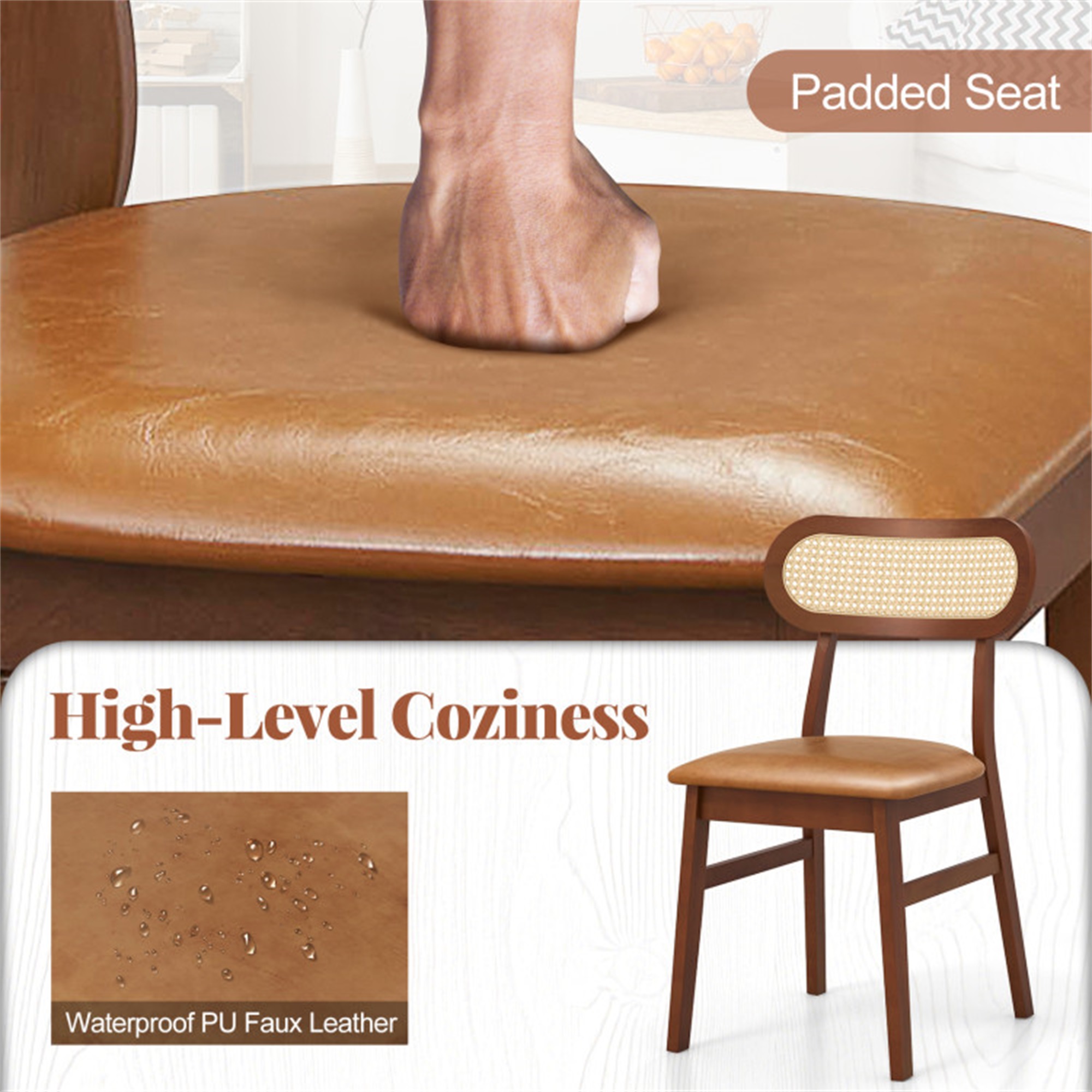 Demi Bonn Set of 2 Indoor Mid Century Wood Dining Chairs with Breathable Mesh Cane Backrest for Dining Room, Brown