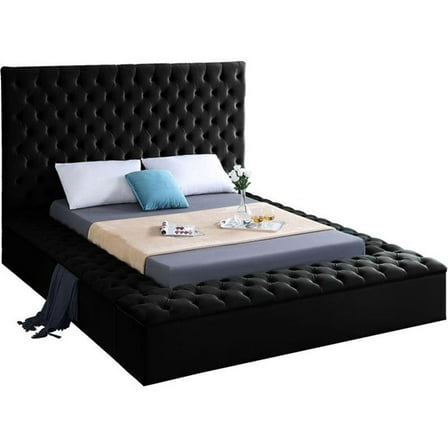 Pemberly Row Modern Solid Wood Tufted Velvet King Bed in Black