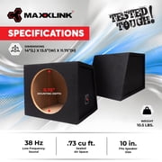 Maxxlink MBP-110 10 Inch Single Sealed Subwoofer Box Enclosure, Universal Fit, Black