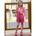 thumbnail image 6 of Arshiner Girls Summer Outfits Ruffle Sleeve Tops and Paperbag Waist Shorts with Pockets Kids Clothing Set, 6 of 6