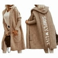 thumbnail image 2 of Womens Long Cardigan Oversized Hooded Casual Long Sleeves Solid Color Letter Printed Sweater Outwear Camel Color S, 2 of 7
