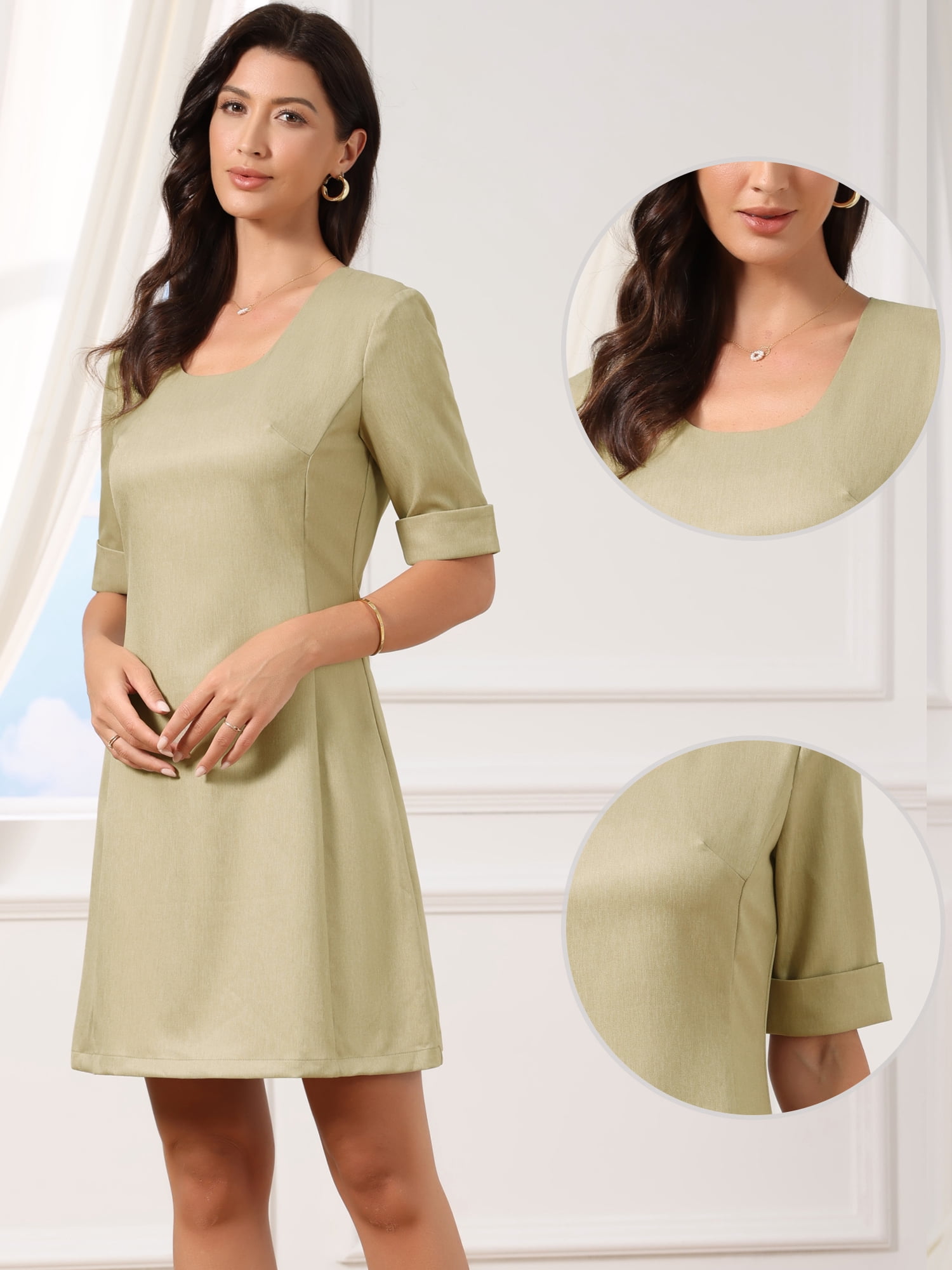 DARING DIVA Women's Mini Dressy Casual Short Sleeve A-Line Casual Work Dress S Khaki