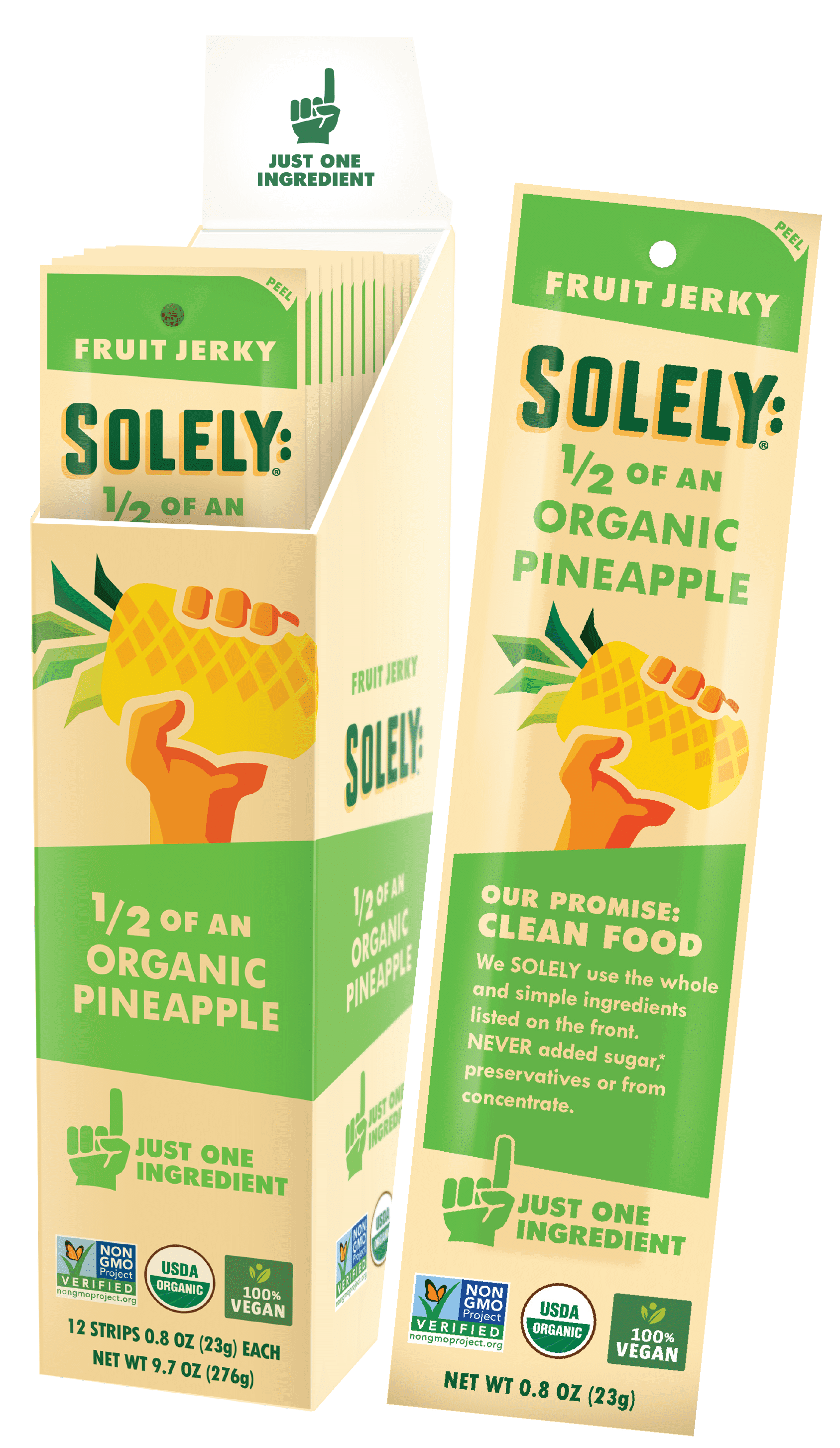 SOLELY Organic Pineapple Fruit Jerky, 12 Strips One Ingredient