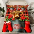 thumbnail image 2 of jejeloiu Red Christmas Stocking Bed Sheets,Rustic Highland Cattle King Sheets,Merry Xmas Sheet Set For Girl Boys,Super Cozy Room Decor,4 Pieces, 2 of 7