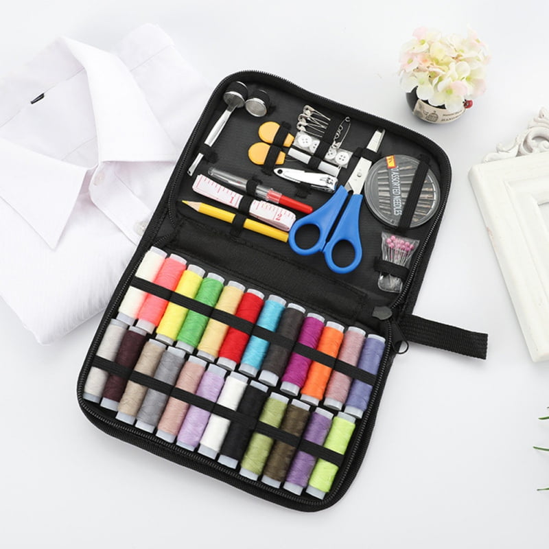 Sewing Kit, Portable Mini Sewing Kit for Beginner, Traveler and Emergency Clothing Fixes, DIY Sewing Supplies with Black Carrying Case,Small Sewing Kit Easy to Use (Black, L)