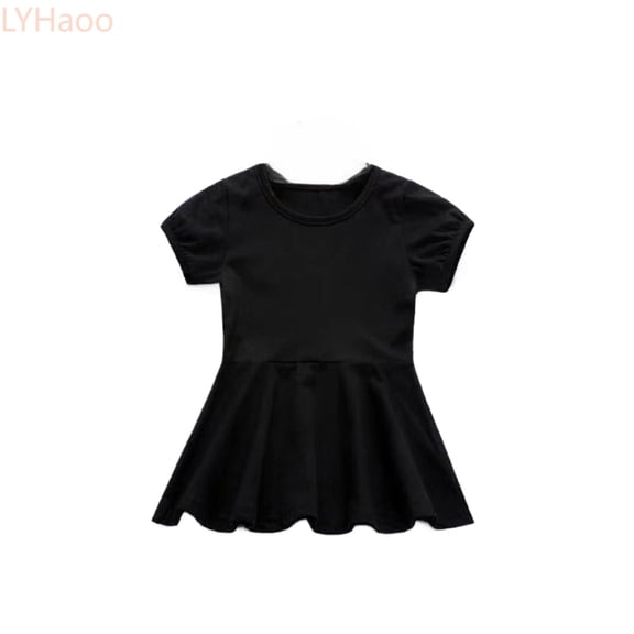 LYHaoo Girls Summer Dresses Casual Dress For Baby Toddler Girls Pure Color Elastic Waist Outdoor Play Dress For 5 Months To 4 Years,Toddler Dresses Sizes 18-24 Months Black