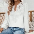thumbnail image 4 of TKLPEHG Womens Tops Dressy Casual V Neck Hollow Lace Elegant Shirts Fashion Lightweight Long Sleeve Classic Solid Color Loose Leisure Comfy Blouses (White,L), 4 of 6