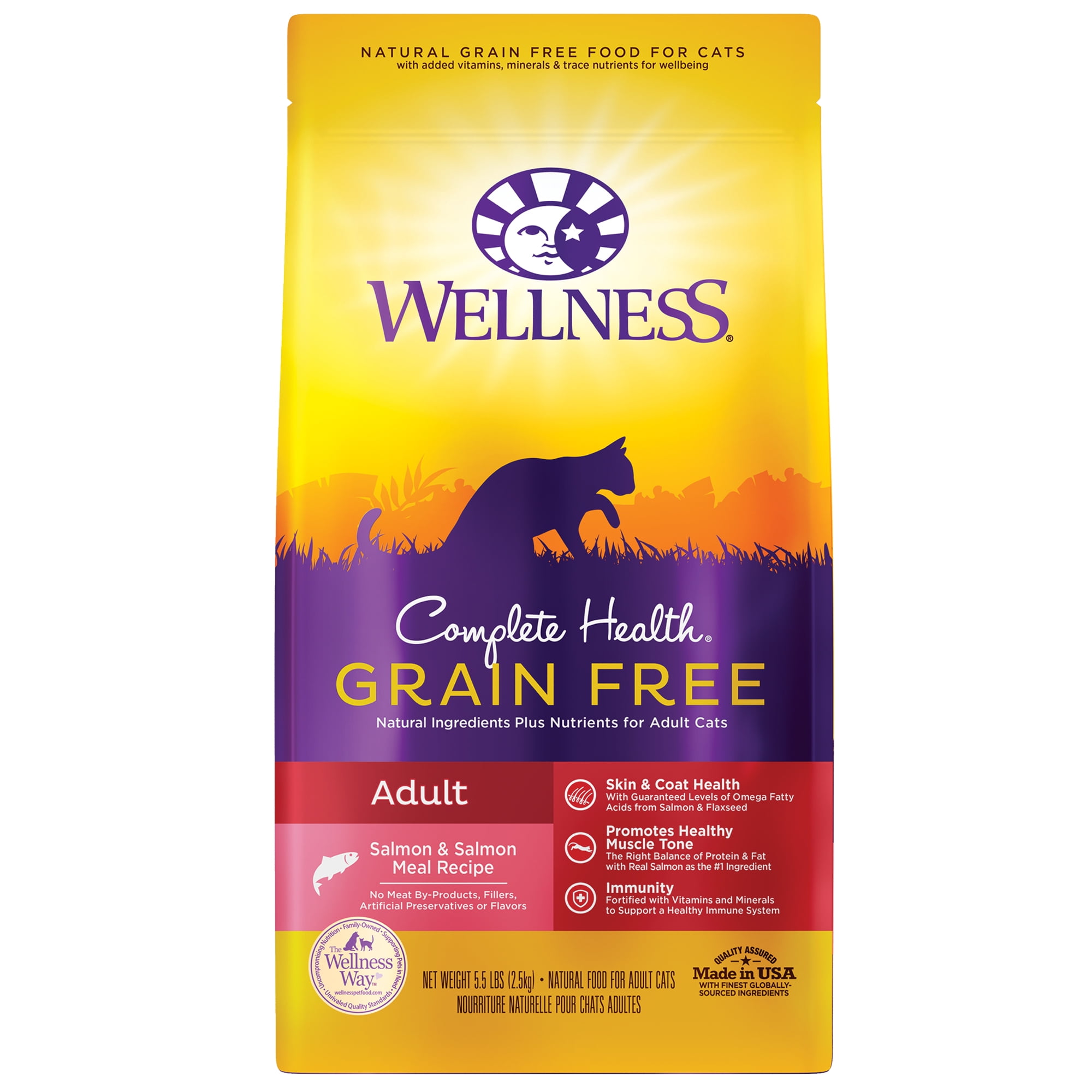 Wellness Complete Health Natural Grain Free Adult Salmon Dry Cat Food, 5.5Pound Bag Walmart