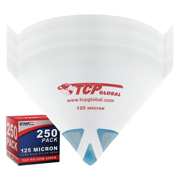 TCP Global 250 Pack of Paint Strainers with Ultra-Fine 125 Micron Filter Tips - Premium Pure Blue Ultra-Flow Blue Nylon Mesh - Cone Paint Filter Screen - Finely Strain Auto, Car, House Paint