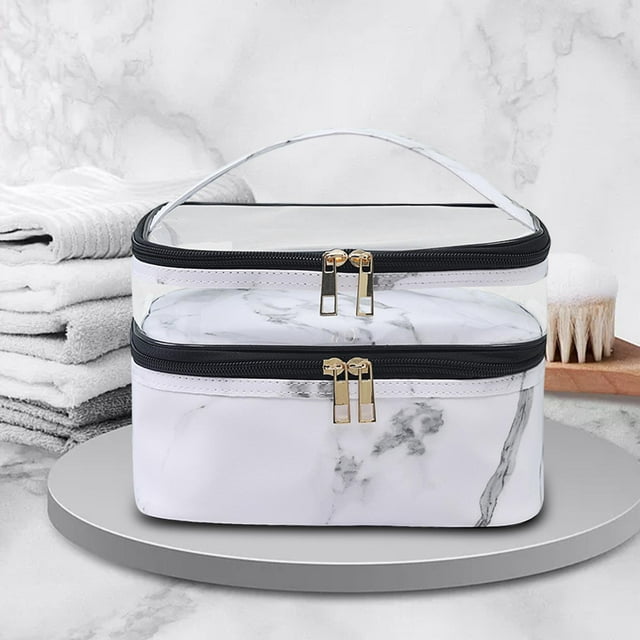 Bolsa de cosméticos de doble capa, artículos básicos de viaje, bolsa de aseo portátil, organizador de maquillaje para gimnasio, vacaciones, accesorios blanco Yinane bolsas de cosméticos