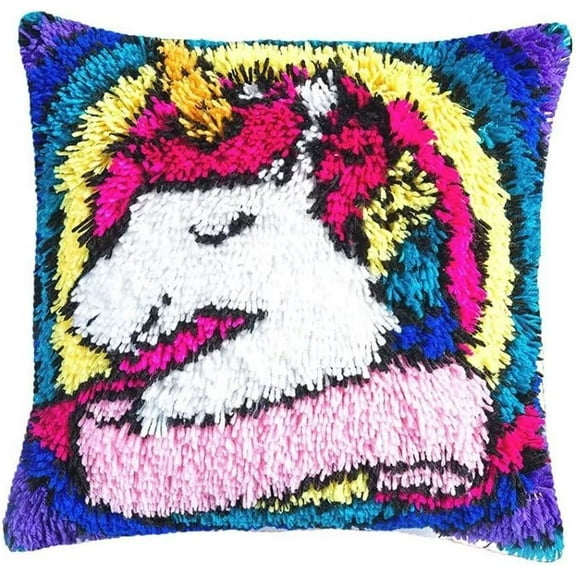 Latch Hook Cushion Kits for Adults, Latch Hook Pillow Case Kits Embroidery Kits 17X17Inch, DIY Needlework Pillow Cover Sofa Cushion Rug Making Kits, DIY Craft Kits 43x43 cm - Little Yellow Man