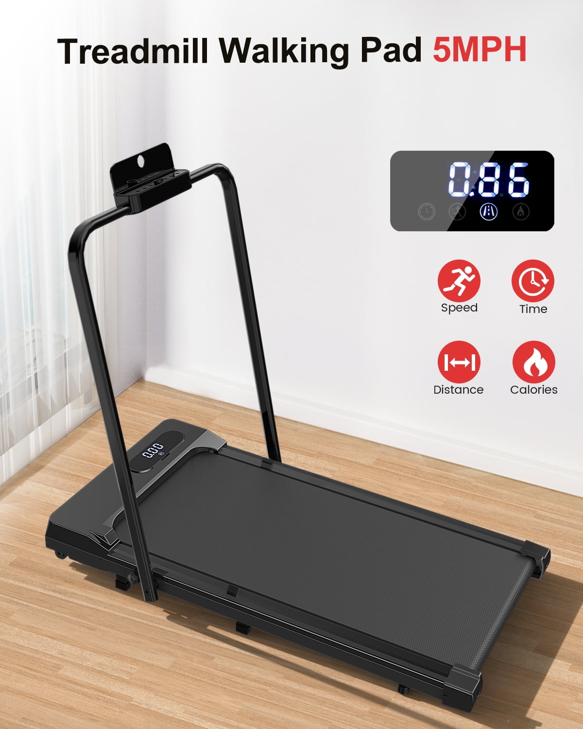 Bigzzia Foldable Walking Pad,2 in 1 Under Desk Treadmill with Remote Control and LED Display,320lb Capacity,Compact & Small Treadmill for Home & Office,Black