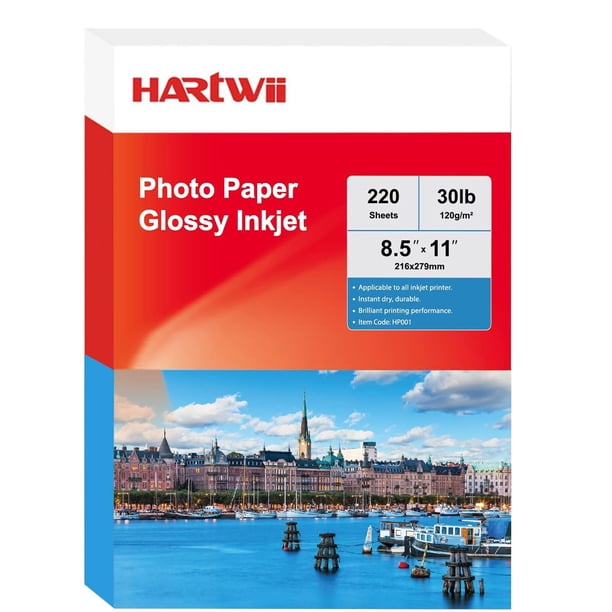 Papel fotográfico HARTWII, brillante, 8,5 x 11, 120 g/m², 220 hojas para inyección de tinta
