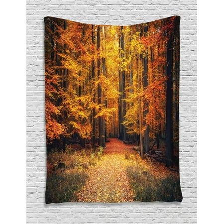 Farm House Decor Wall Hanging Tapestry, Magical Fall Photo In National Park With Vivid Leaf Plant Eco Earth Mystical Theme, Bedroom Living Room Dorm Accessories, By