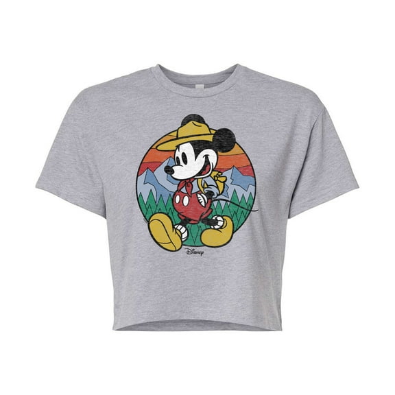 Disney - Mickey & Friends - Mickey is Happy Camping & Hiking - Juniors Cropped Cotton Blend T-Shirt