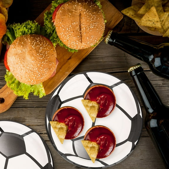 GOOHOCHY Football Party Tableware Set Disposable Paper Plates Forks Napkins for Soccer Themed Parties Multi 48pcs