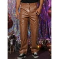 thumbnail image 2 of Unique Bargains Men's Faux Leather Pants Slim Fit Hip Hop Motorcycle Punk Trousers 38 Brown, 2 of 6
