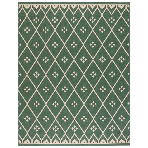 SAFAVIEH Courtyard Cori Bordered Indoor/Outdoor Area Rug, Dark Green/Beige, 8' x 10'
