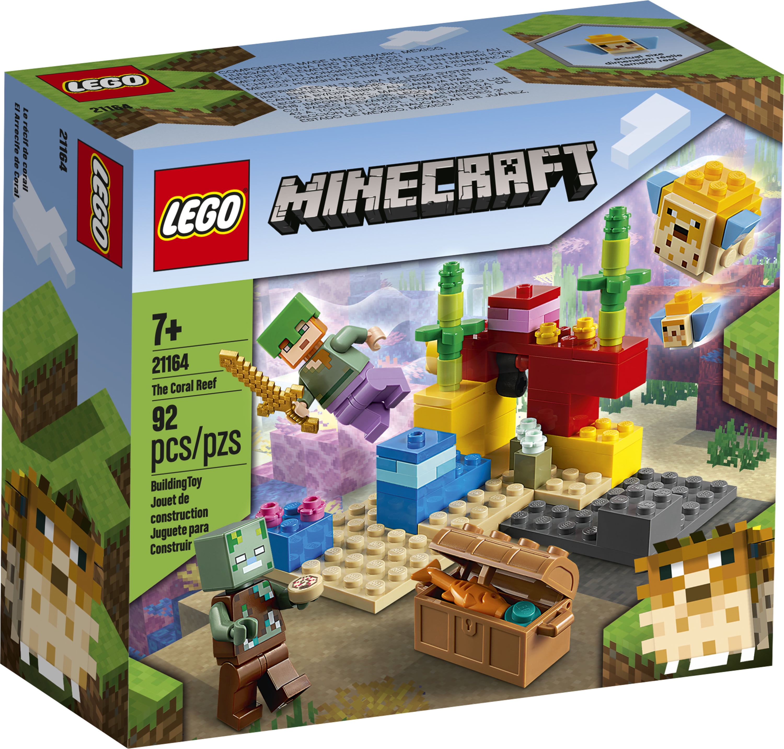 Lego Minecraft The Coral Reef Featuring Alex A Drowned And 2 Cool Puffer Fish 92 Pieces Walmart Com Walmart Com
