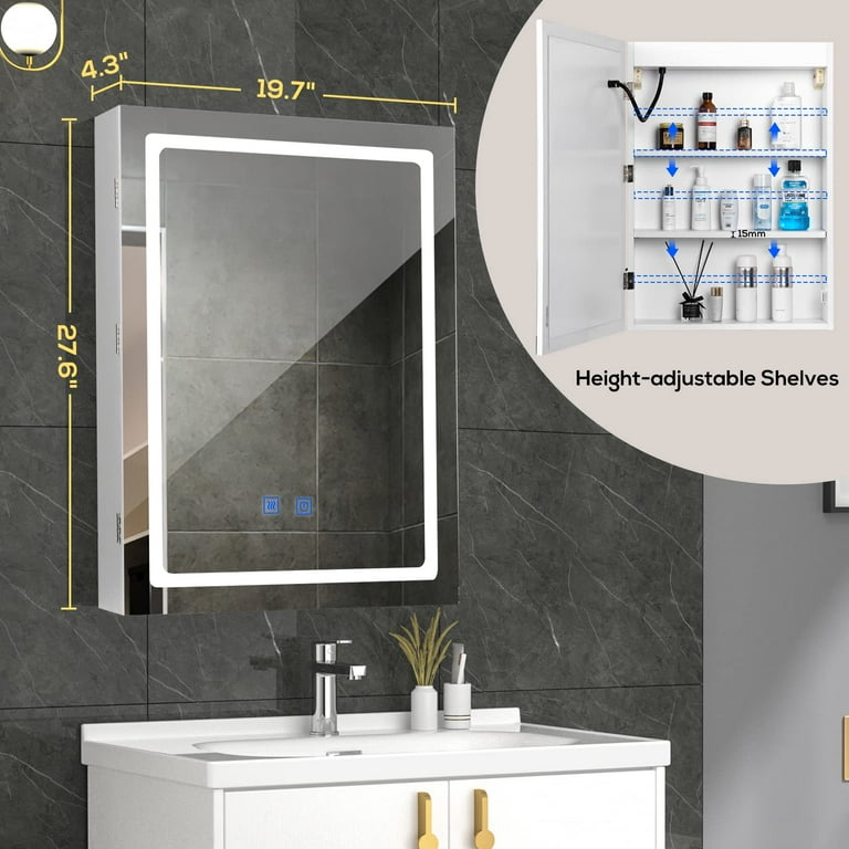 Dropship 20 X 28 Inch Bathroom Medicine Cabinet With Mirror Wall Mounted  LED Bathroom Mirror Cabinet With Lights, Anti-Fog, Waterproof,  Dimmable,3000K~6000K, Single Door,Touch Swich, Storage Shelves to Sell  Online at a Lower