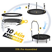 SkyBound Foldable 40inch Fitness Rebounder Trampoline, Quiet Bungees Mini Trampoline with Adjustable Foam Handle, 600lbs Weight Capacity