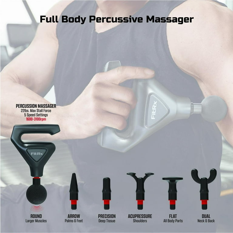 FitRx Heat Therapy Neck and Back Massager, Handheld Massage Gun with  Multiple Speeds, Attachments, and Heat Settings