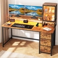 thumbnail image 2 of Exenoray Computer Desk with Drawers & Shelves, Home Office Desk with LED Lights and Power Outlet, 19.7" W x 55.1" D x 52.6" H Desk with Monitor Stand, Rustic Brown, 2 of 10