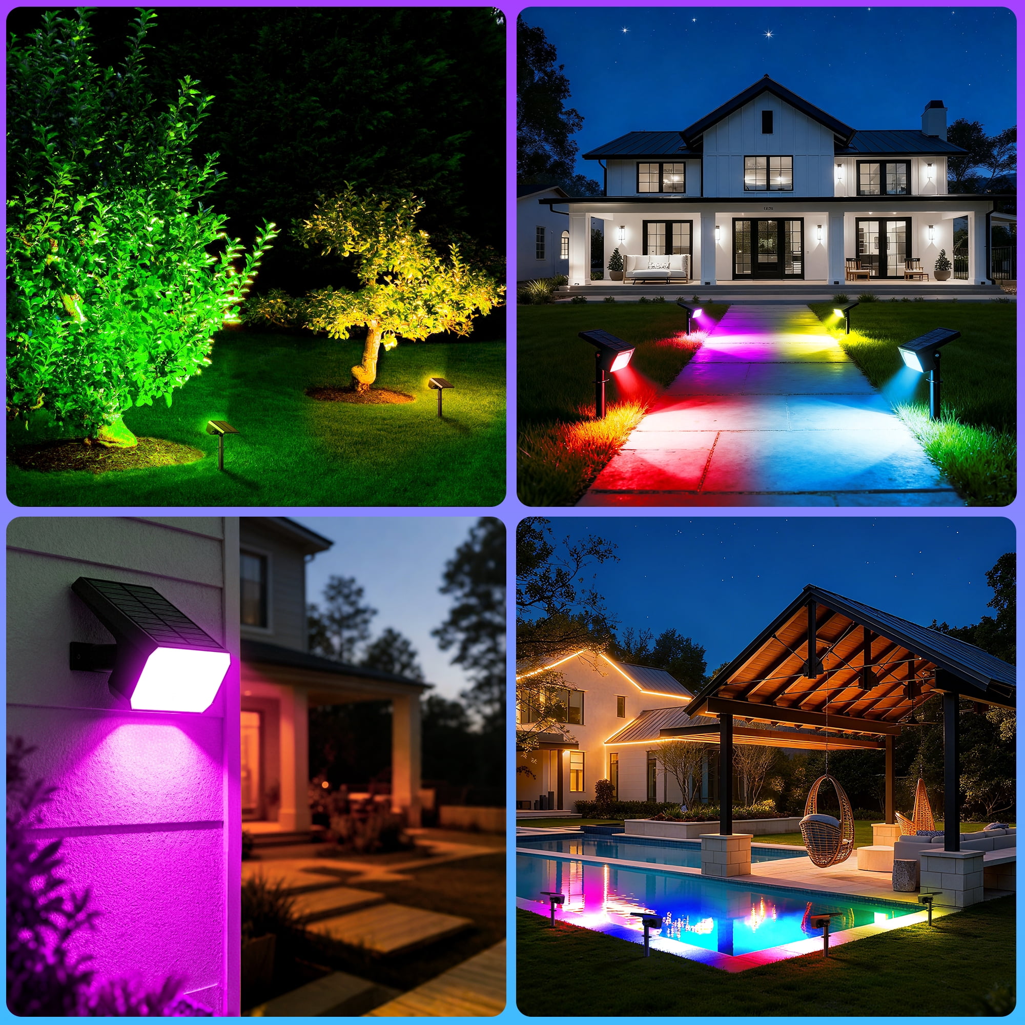 Flaow Solar Lights Outdoor,10 pack,IP65 Waterproof RGB Color Changing,Landscape Solar Spotlight,7 Modes, Dusk to Dawn for Garden, Yard, Patio, Driveway