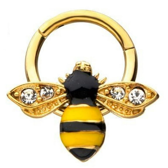 Surgical Steel Hinged Segment Hoop Ring With Forward Facing Gem Bee
