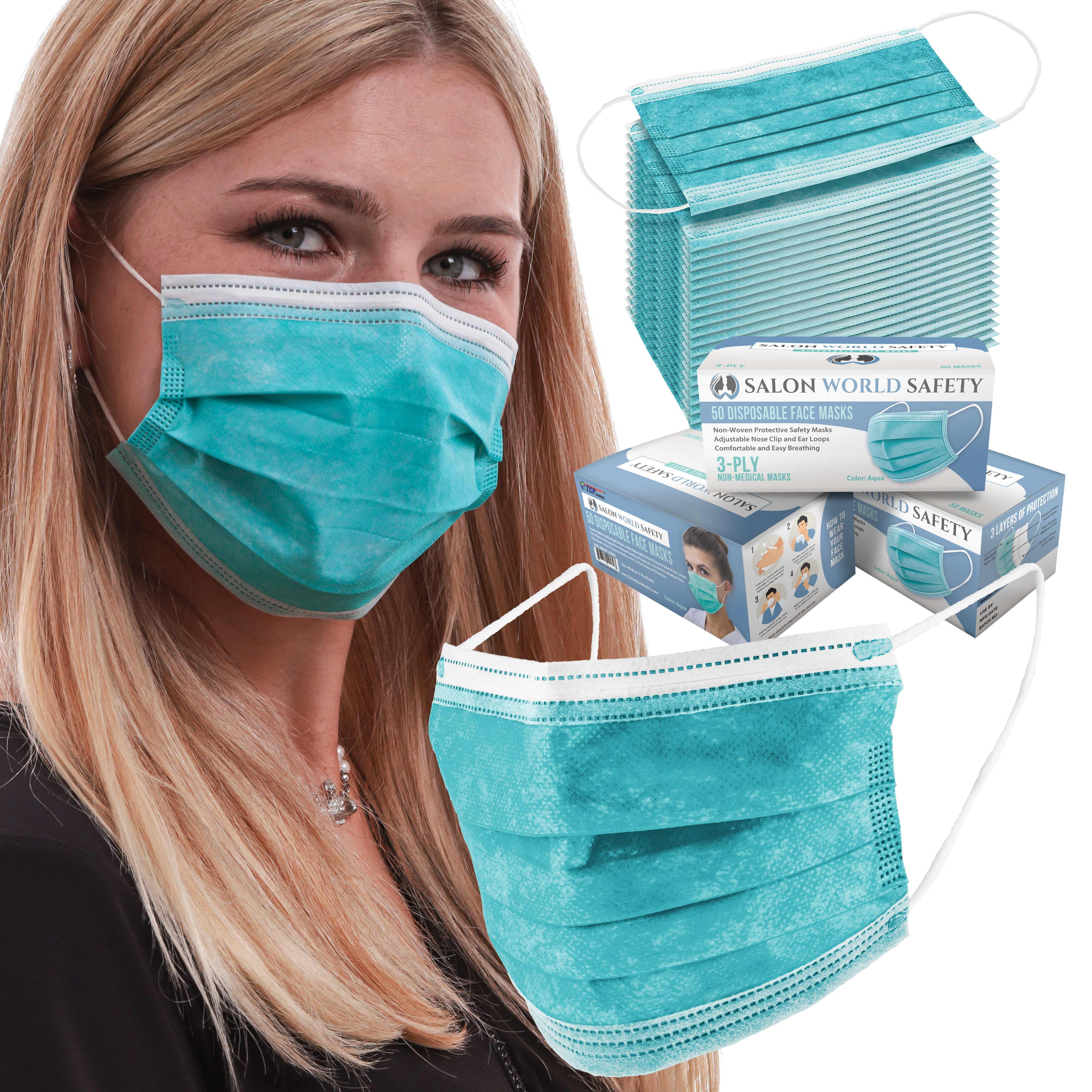 Salon World Safety Aqua Masks Bulk 3 Boxes (150 Masks) in Sealed