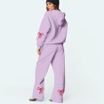 thumbnail image 4 of Bow Sweatpants Set for Women Bow Hoodie Set for Women Womens Sweatsuits 2 Piece Set Comfort Bow Hoodie Wide Leg Sweatpants Set Athleisure Sweatset Cute Matching Sweat Sets, Purple-L, 4 of 6