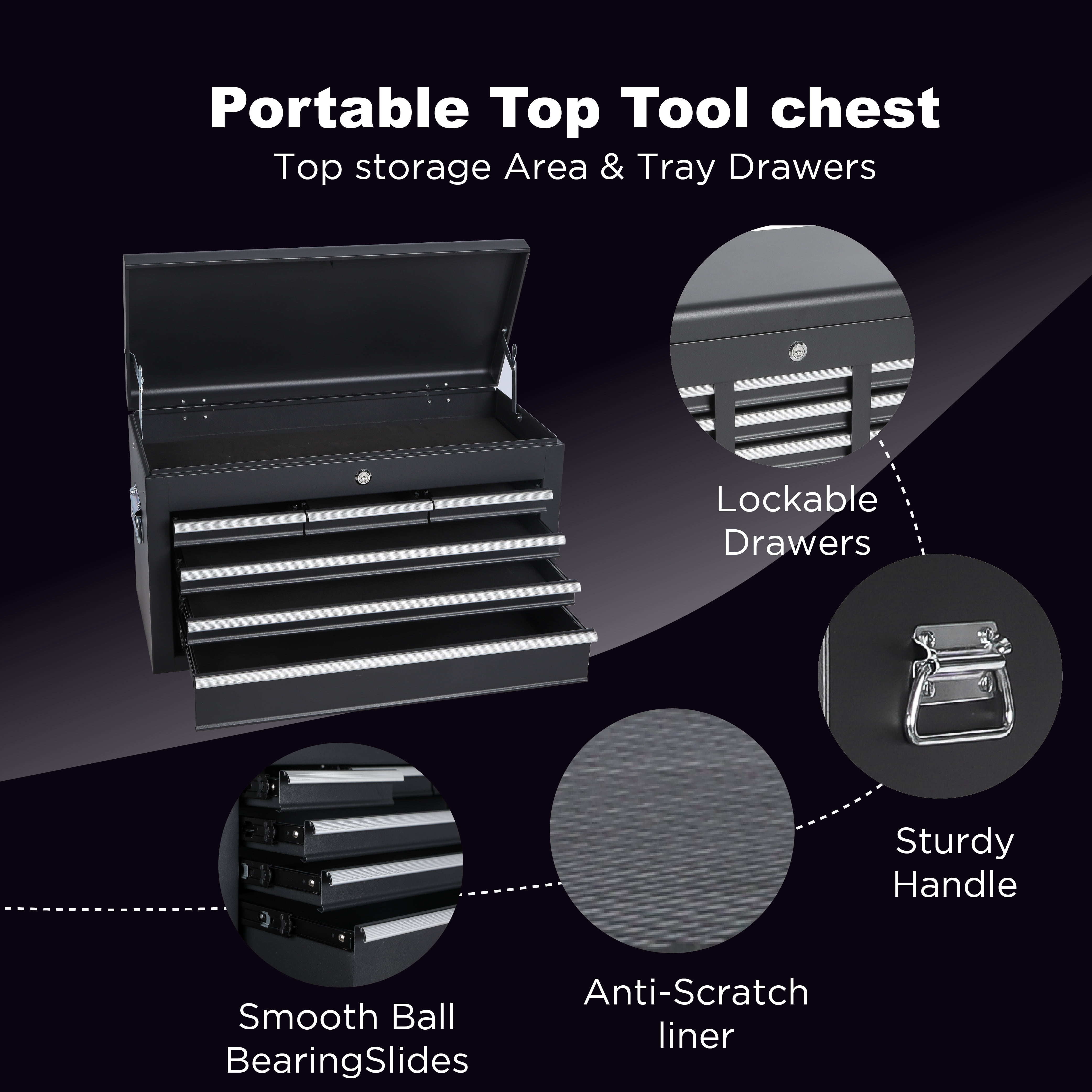8-Drawer Rolling Tool Chest,Metal Tool Storage Cabinet with Detachable 2-in-1 Top Tool Box,Lockable Casters, Side Hooks, Lockable Drawers with Liners, Mobile Tool Cart for Garage, Workshop,Black