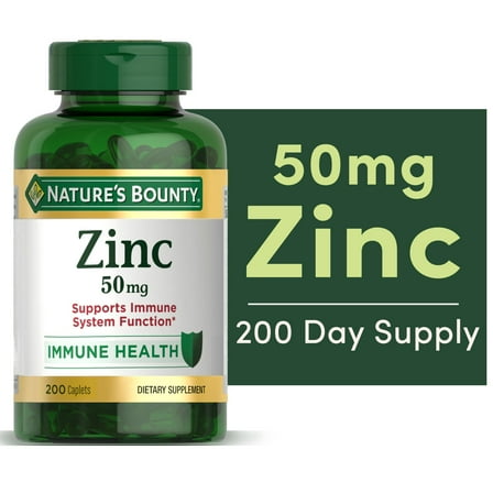 Nature's Bounty Zinc, Immune and Antioxidant Support, Dietary Supplement, 50mg, Caplets, 200 Ct
