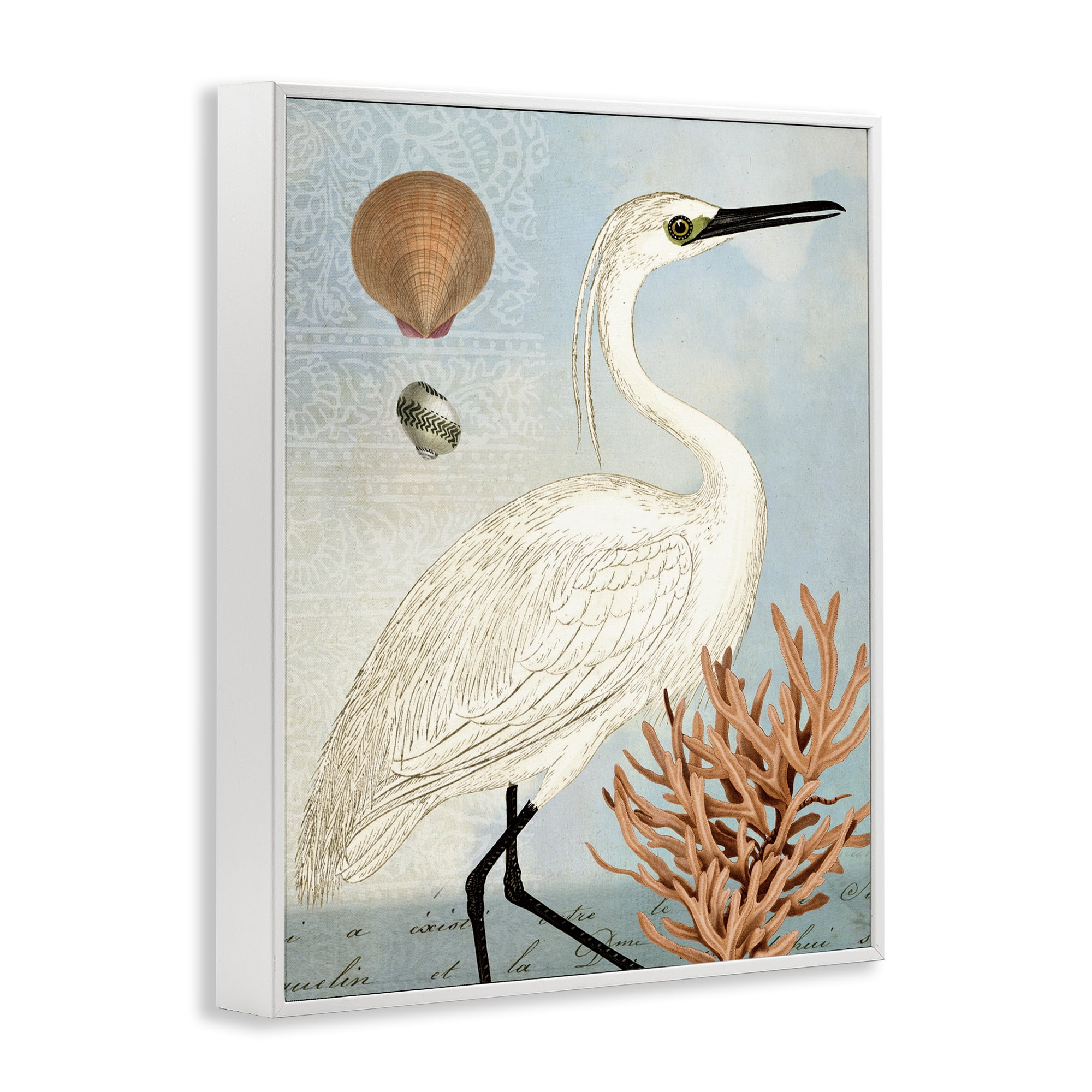 Stupell Industries Maritime Egret & Coral Animals & Insects Painting White Framed Art Print Wall Art, 11 x 14