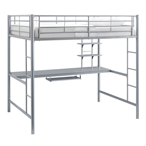 Pemberly Row Metal Full Loft Bed with Workstation in Gray