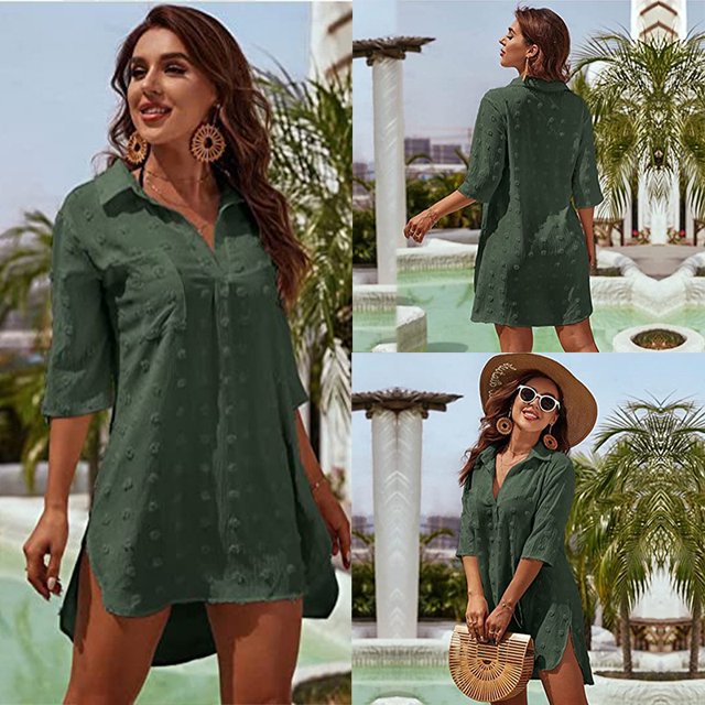 Camisa de jacquard de largo medio suelta, abrigo de playa, blusa de bikini para mujer, traje de baño, ropa exterior