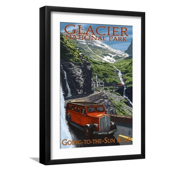 Art.com Glacier National Park - Going-To-The-Sun Road, c.2009 Art Print by Lantern Press, Black Frame Wall Art, 17" x 23"