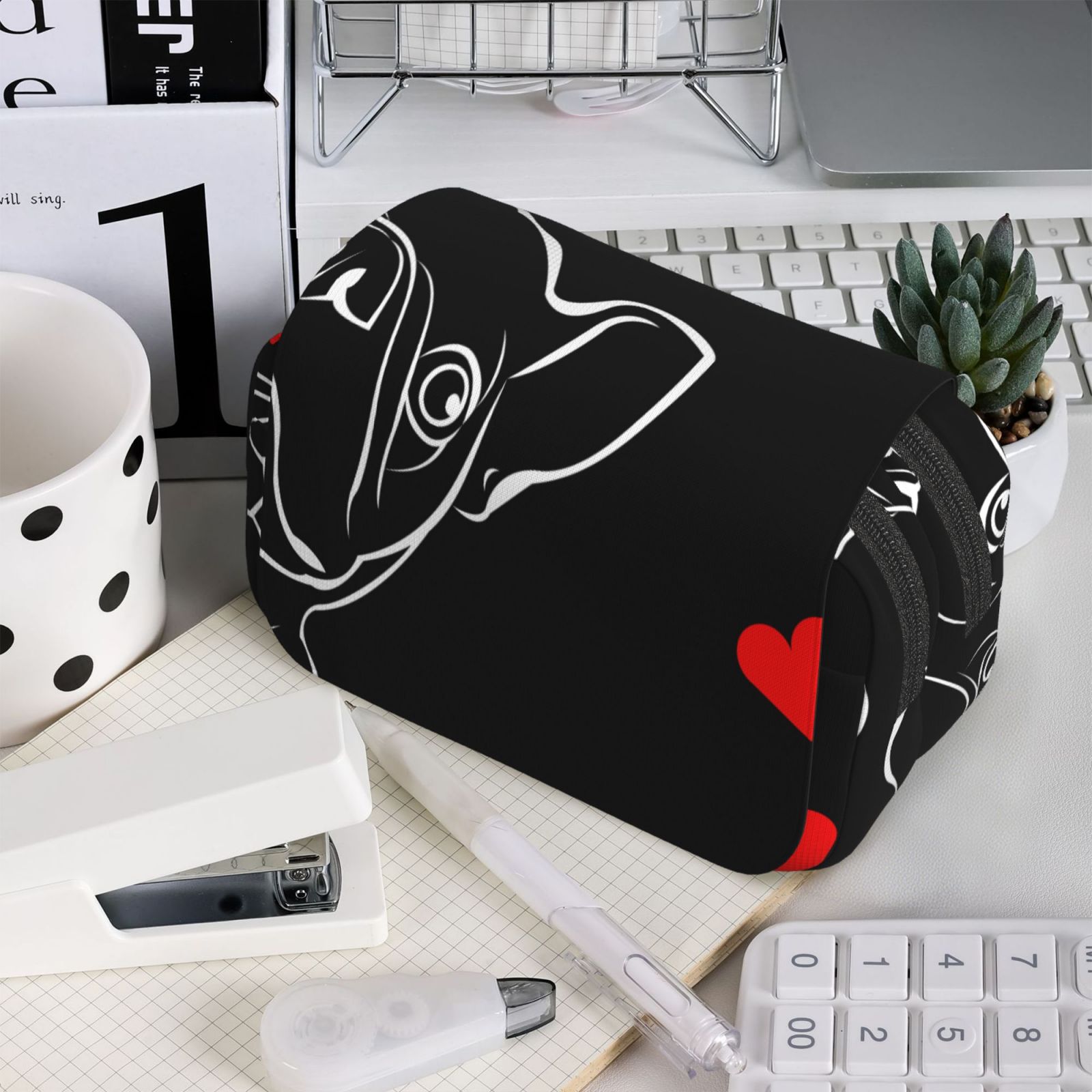 Rateoe French Bulldog Pattern Double Clamshell Pen Case, Storage Organizer with Two Zipper Compartments– Holds Up to 50 Pencils & Pens