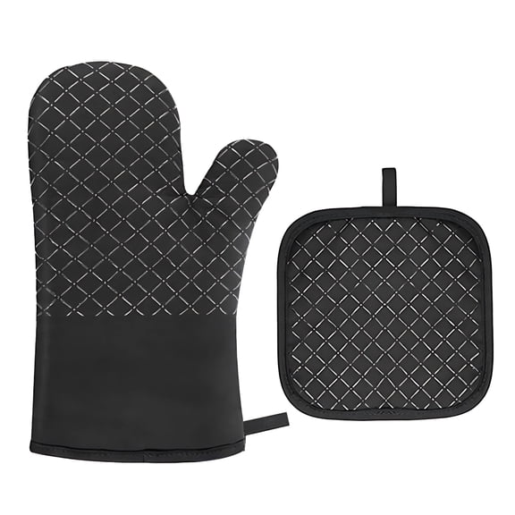 4 Pcs Silicone Oven Mitts And Pot Holders Sets, Heat Resistant Cooking Mitts, Black Cotton Oven Gloves 11.8 in, Hot Pads 6.9 in, for Kitchen, Baking, BBQ