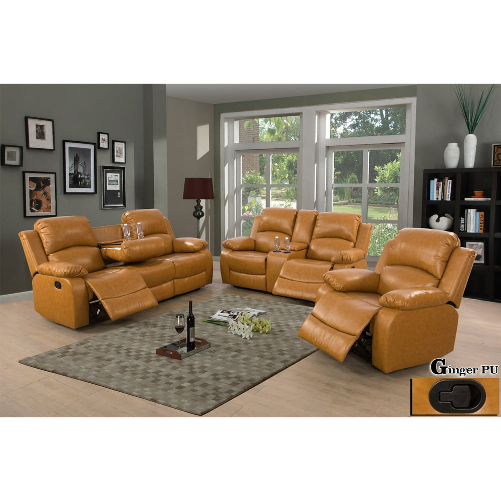 Ainehome Recliner Living Room Set, 3 PCS Sectional Sofa, Loveseat, Chair with Drop Down Table