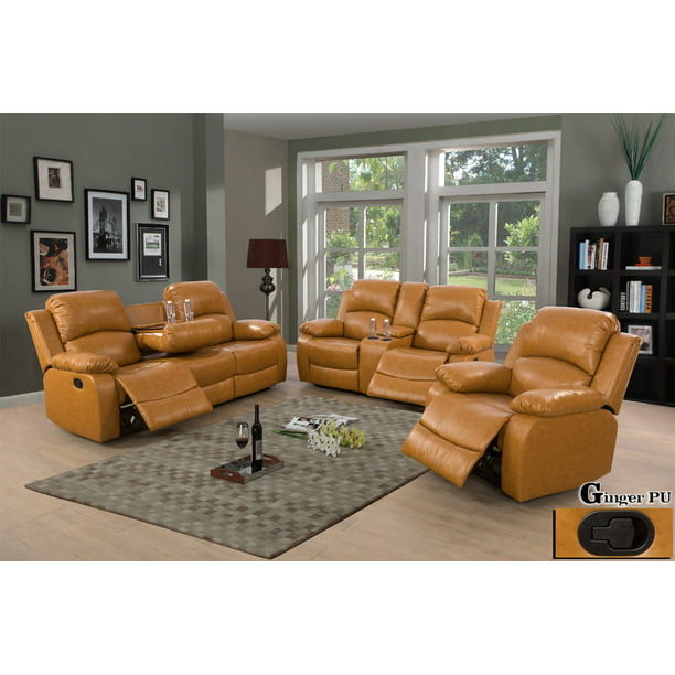 Ainehome Recliner Living Room Set 3, Tan Leather Couch Recliner