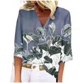 thumbnail image 2 of ICHUANYI Clearance Women's Fashion Printed Loose T-shirt 3/4 Sleeves Blouse V Neck Casual Tops(Blue, M) ICHUANYI WER2023081100139, 2 of 4