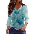 thumbnail image 2 of Womens 3/4 Length Sleeve V Neck Tunic Tops Casual Floral Printed Loose Fit Dressy Blouses for Work Royal Blue L, 2 of 5