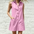 thumbnail image 5 of Women's Sleeveless Solid Color Cotton Linen Blend Shirt Dress Collared Button Down Casual Dress with Pockets Pink S(S), 5 of 7