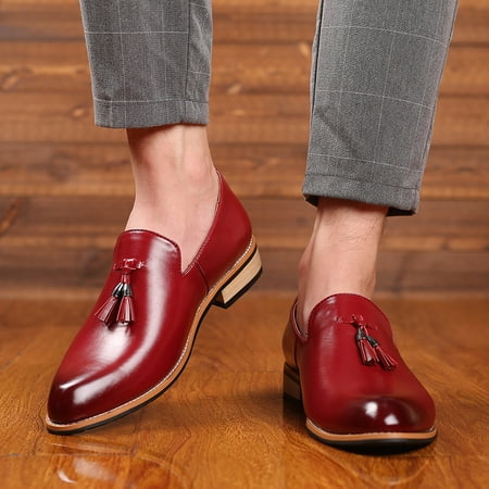 

Cathalem Mens Casual Shoes Wide Width Leather Fashion Style Men s Breathable Tassel Comfortable Business Slip On Work Leisure Shoes Red 8