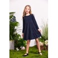 thumbnail image 4 of Oudiya Girls Long Sleeve Dress Tiered Flowy Sundress Navy Blue Midi Swing Casual Dress, 3-10 Years Girls, 4 of 6